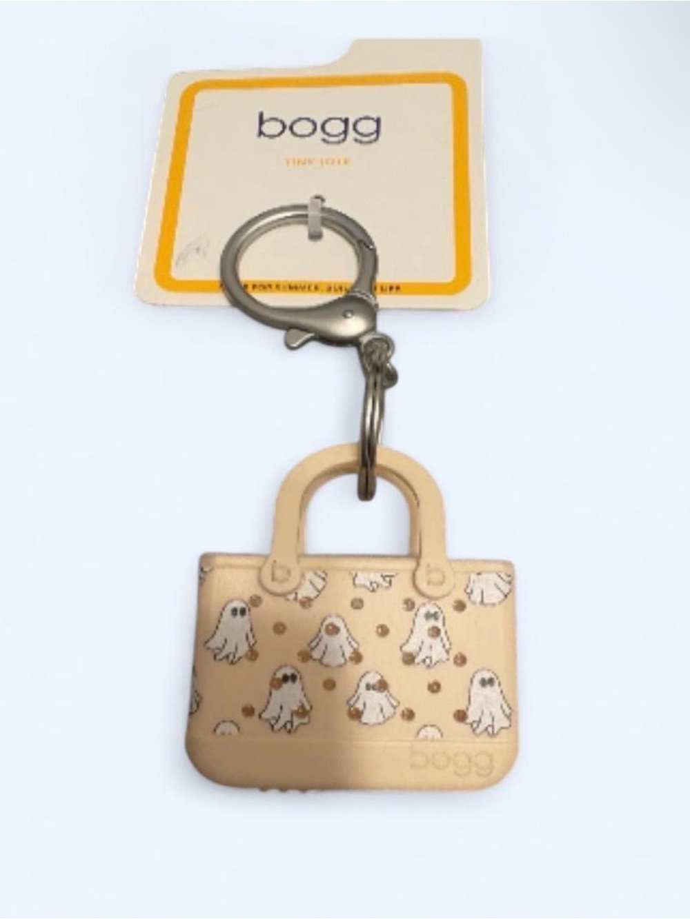 BOGG BAG Beige Mini Tote Keychain with Ghost Print